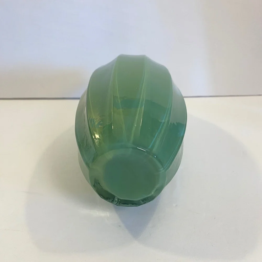 Vintage Jade Green Fluted Art Glass Bud Vase Organic Modern Deco Inspired 9.25